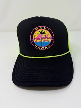 Maui Hawaii Aloha Black Neon Rope Trucker Hat